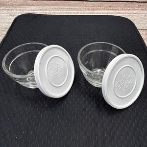 Pampered Chef 1 Cup Prep Bowl Set of 2 Glass with Lids 175ml 3/4 Cup Made in USA